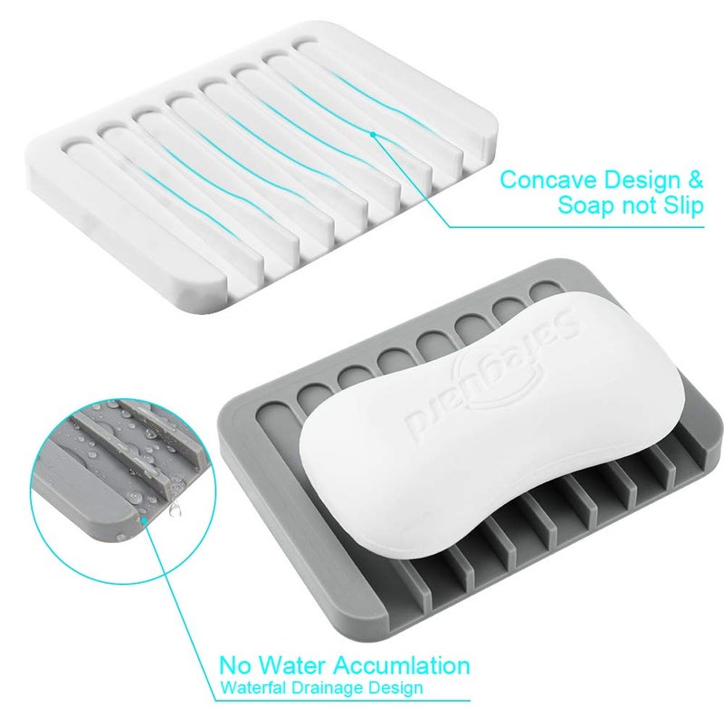 Summer Lemon 2PCS Soap Dish Holder, Premium Silicone Soap Dishes for Shower Bathroom Kitchen Sinksï¼Œ Soap Tray Saver Drainer, Self-draining Waterfall, Non-Slip Design, Easy Cleaning (Gray) - Image 3